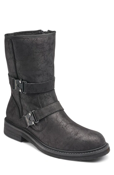 Shop Karl Lagerfeld Faux Shearling Lined Double Buckle Boot In Black