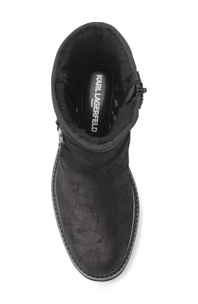 Karl Lagerfeld Faux Shearling Lined Double Buckle Boot In Black