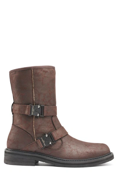 Karl Lagerfeld Faux Shearling Lined Double Buckle Boot In Brown