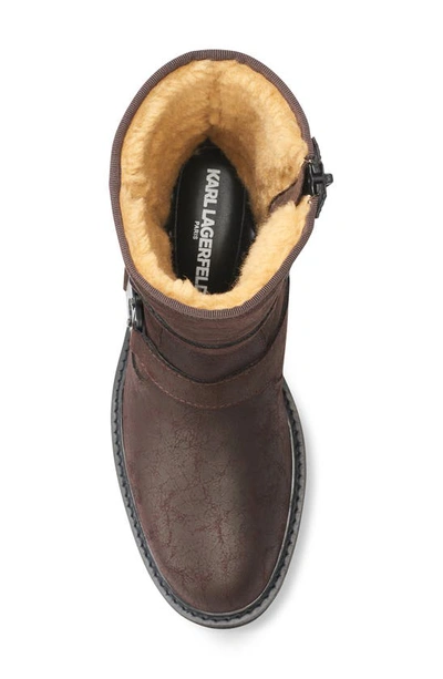 Karl Lagerfeld Faux Shearling Lined Double Buckle Boot In Brown