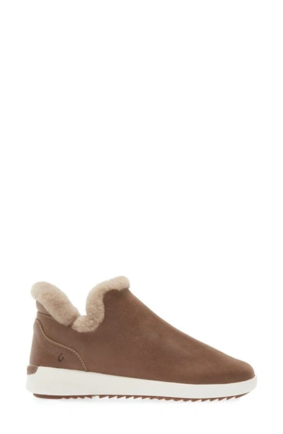 Shop Olukai Malua Hulu Genuine Shearling Slip-on Sneaker In Warn Taupe/ Off White