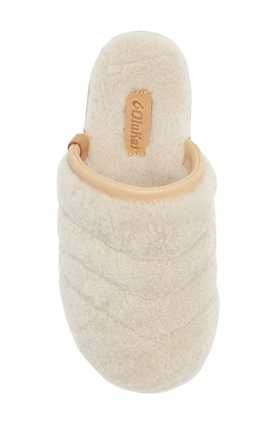 Olukai Pupu Mua Genuine Shearling Scuff Slipper In Tapa/ Tapa