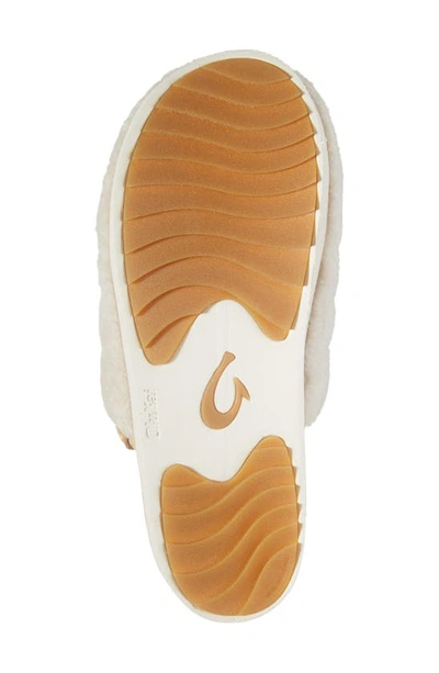 Olukai Pupu Mua Genuine Shearling Scuff Slipper In Tapa/ Tapa