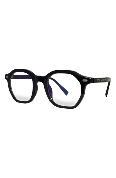 Fifth & Ninth Cameron 48mm Round Blue Light Blocking Glasses In Black/ Clear