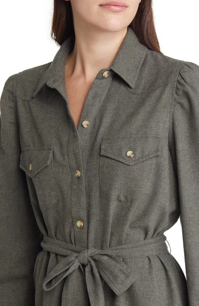 Shop Rails Leona Long Sleeve Cotton Blend Shirtdress In Hunter Green