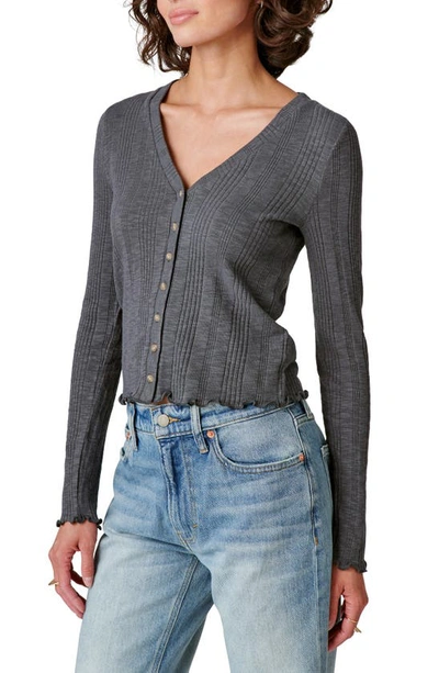 Shop Lucky Brand Rib Button-up Top In Asphault