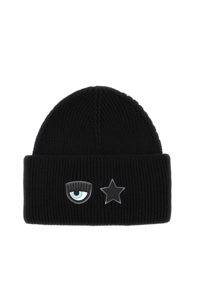 Shop Chiara Ferragni Eye Star Beanie Hat In Black