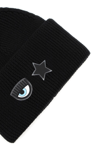 Shop Chiara Ferragni Eye Star Beanie Hat In Black