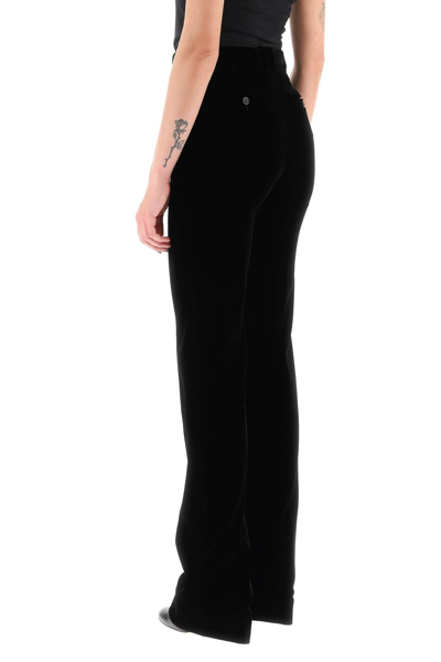 Shop Saint Laurent Straight Leg Velvet Pants In Black