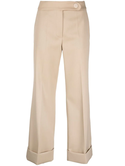 Shop Lanvin Mid-rise Cropped Wool Trousers In Neutrals