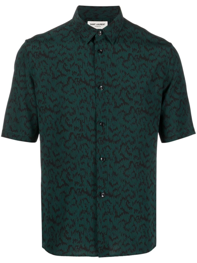 Shop Saint Laurent Abstract-print Short-sleeve Shirt In Green