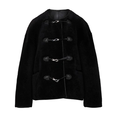 Shop Totême Teddy Sheep Leather Jacket In Black