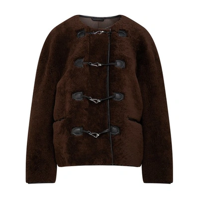 Shop Totême Teddy Shearling Clasp Jacket In Saddle Brown
