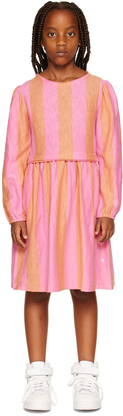 Shop Repose Ams Kids Pink & Orange At Ease Dress In Pink Coral Block Str