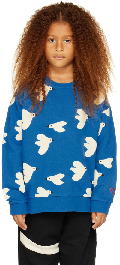 Shop Beau Loves Kids Blue Birds Sweatshirt In Set Sail Blue