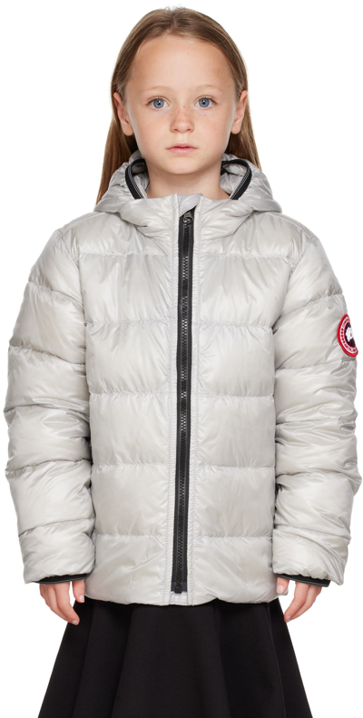 Shop Canada Goose Kids Silver Crofton Hoody Down Jacket In Silverbirch