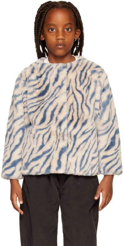 Shop Repose Ams Kids Off-white & Blue Boxy Coat In Icy Zebra