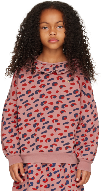 Shop Bonmot Organic Kids Pink Leopard Collar Sweatshirt In Rust