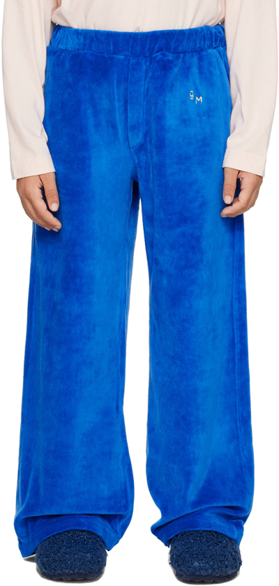 Shop Bonmot Organic Kids Blue Velvet Pants In Sea Blue