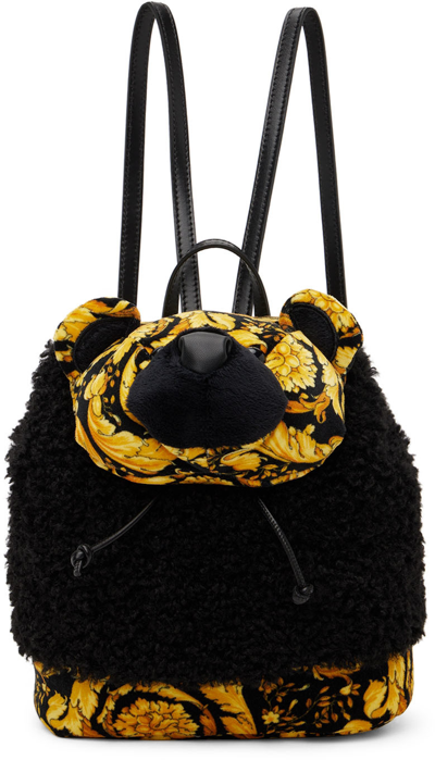 Shop Versace Kids Black & Yellow Barocco Teddy Backpack In 5b00v