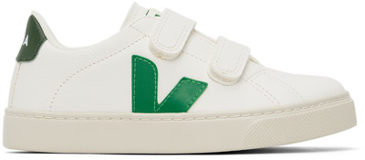Shop Veja Kids White & Green Esplar Sneakers In Extra-white_emeraude