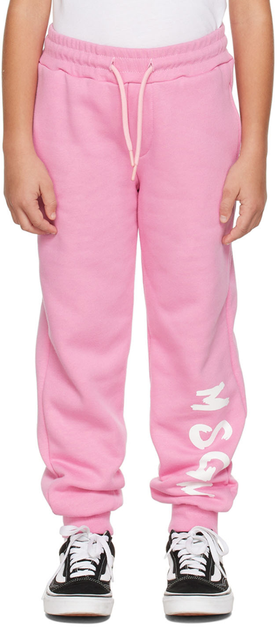 Shop Msgm Kids Pink Logo Lounge Pants In 42 Rosa