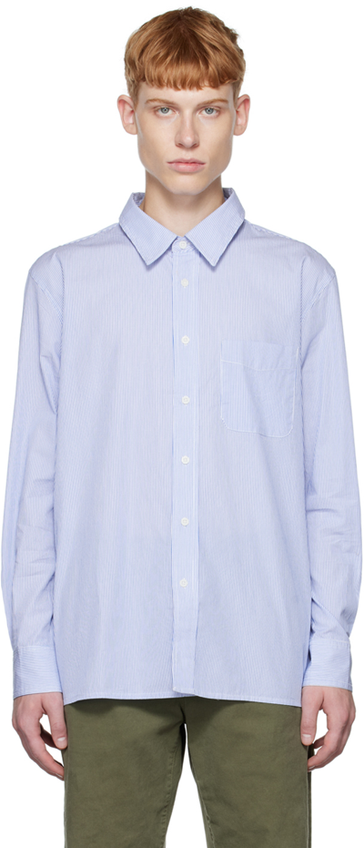 Shop Nili Lotan Blue Finn Shirt In Blue/white Stripe