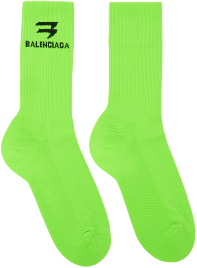 Shop Balenciaga Green Sporty B Tennis Socks In 3760 Grass Green/bla