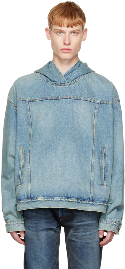 Shop Balenciaga Blue Pull-over Denim Jacket In 4268 True Blue