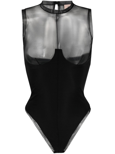 Shop Murmur Hold-up Tulle-panel Bodysuit In Black
