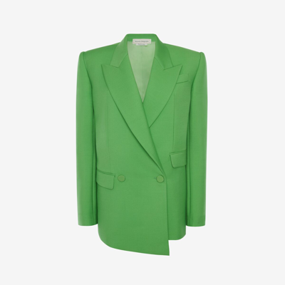 Shop Alexander Mcqueen Double-breasted Drop Hem Tailored Jacket In Acid Green