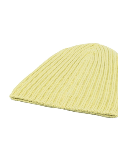 Shop Barrie Ribbed Cashmere Beanie In Yellow