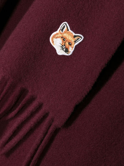 Shop Maison Kitsuné Fox-patch Fringed Scarf In Neutrals