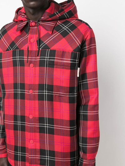 Shop Marni Check Hooded Jacket In Red