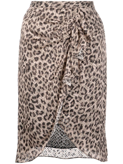 Shop Iro Leopard Print Draped Skirt In Brown