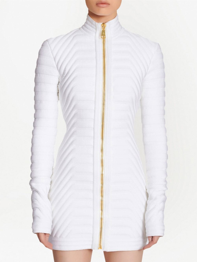 Shop Balmain Padded Zip-up Dress In White