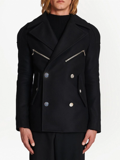 Shop Balmain Zip-detail Double-breasted Coat In Black