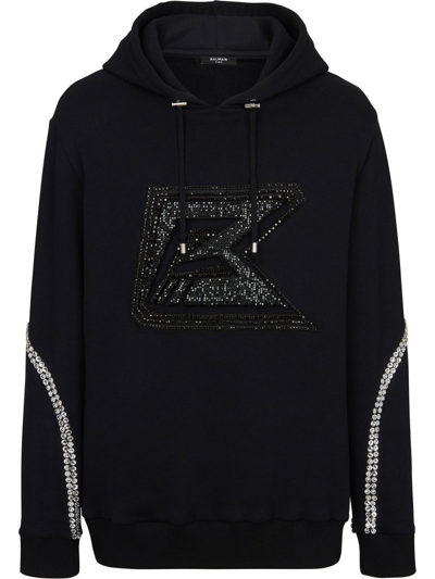 Shop Balmain Embellished Pullover Sweatshirt In Black