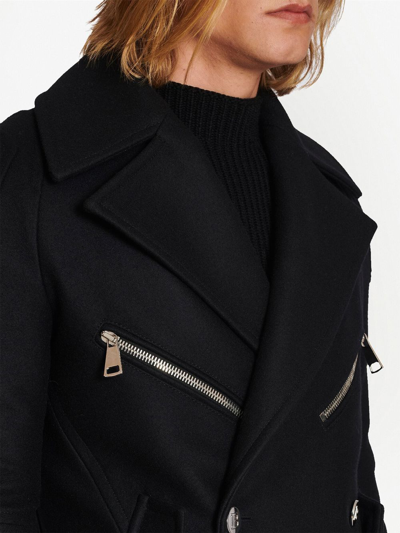 Shop Balmain Zip-detail Double-breasted Coat In Black