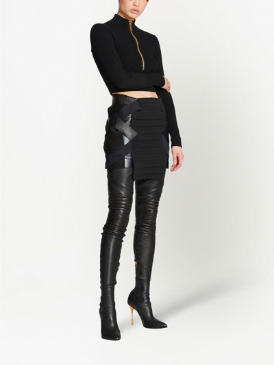 Shop Balmain Panelled Ribbed Mini Skirt In Black