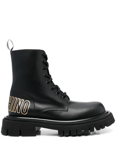 Shop Moschino 45mm Logo-print Ankle Boots In Black