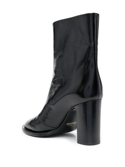 Shop Moschino Logo-plaque Leather Ankle Boots In Black