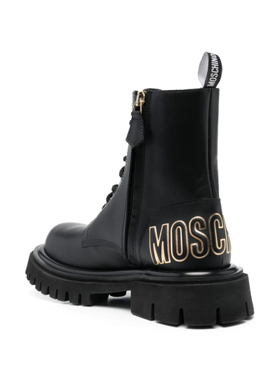 Shop Moschino 45mm Logo-print Ankle Boots In Black