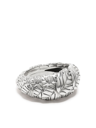 Shop Emanuele Bicocchi Engraved-leaves Embellished Ring In Silver