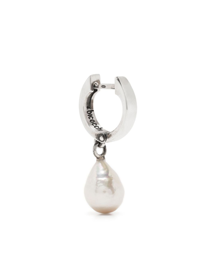 Emanuele Bicocchi Pyramid Stud Pearl Hoop Earring In Silver