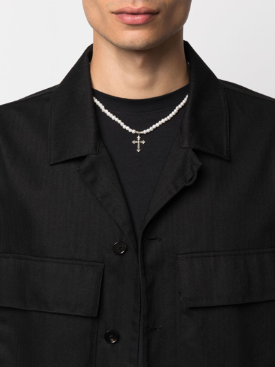 Shop Emanuele Bicocchi Cross Pendant Pearl Necklace In White