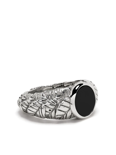 Shop Emanuele Bicocchi Leaf Onyx Ring In Silver
