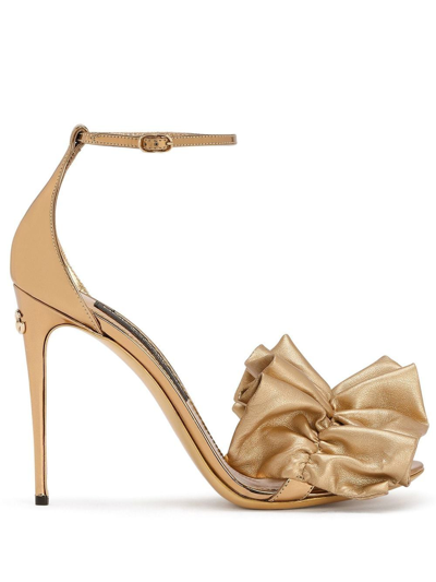 Shop Dolce & Gabbana Ruched-detail Metallic Sandals In Neutrals