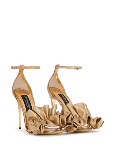 Shop Dolce & Gabbana Ruched-detail Metallic Sandals In Neutrals