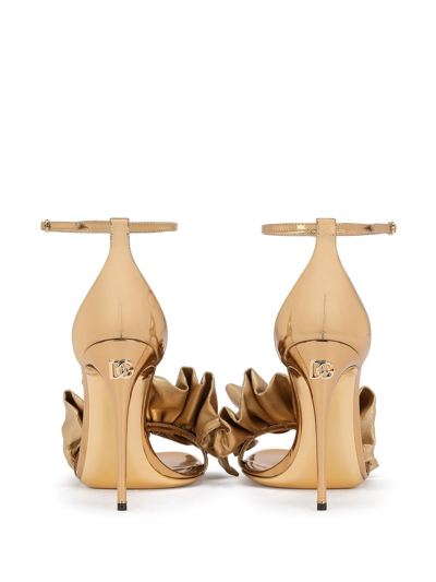 Dolce & Gabbana 105mm Metallic Ruffle Ankle-strap Sandals In Neutrals